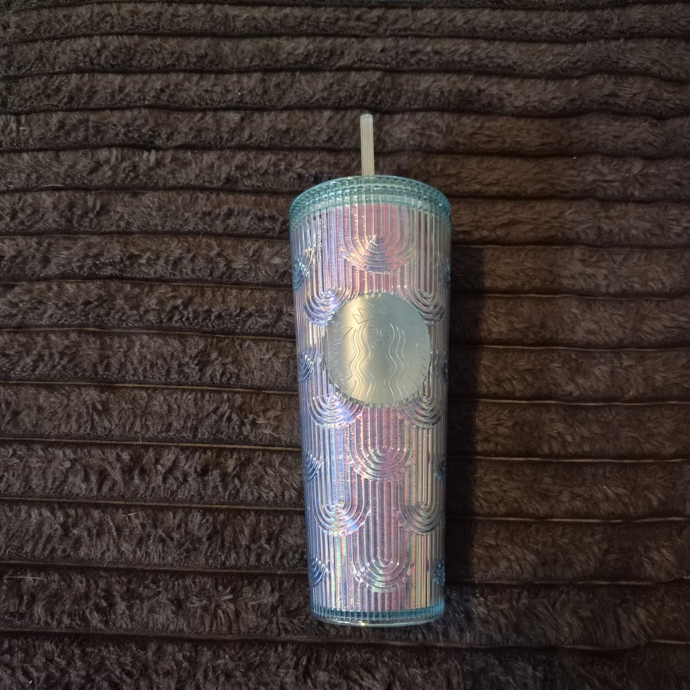 Starbucks Blue and Pink Iridescent Tumbler with Straw